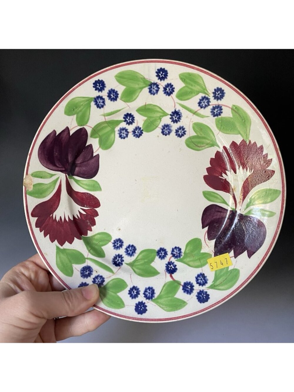 9" Antique 19th C. English Spongeware Spatterware Tunstall European Dinner Plate